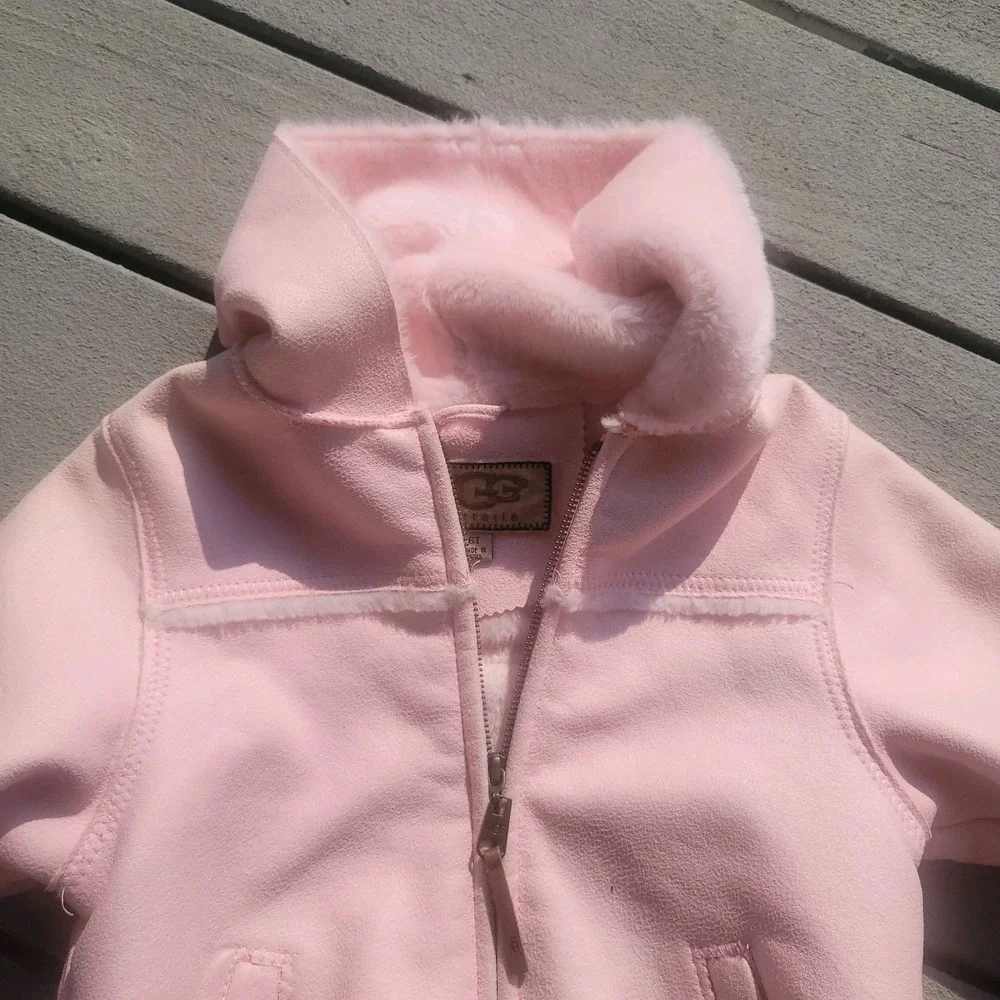 UGG Australia Girl's Sundance Jacket Coat Pink Size 6T Leather Sheepskin
